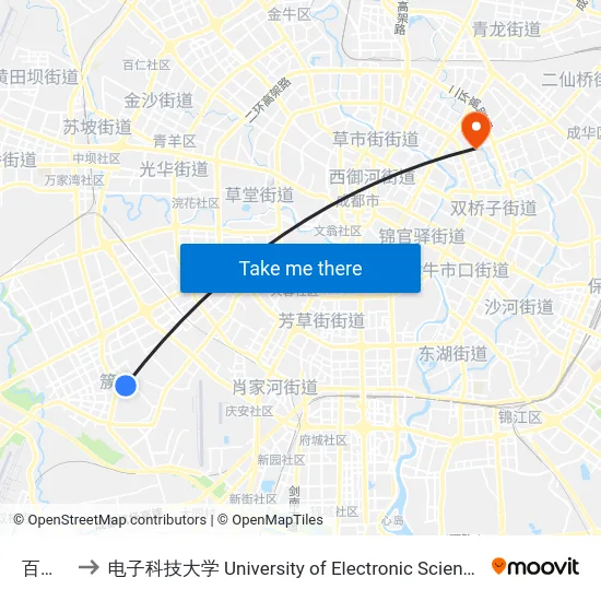百锦路站 to 电子科技大学 University of Electronic Science and Technology of China map