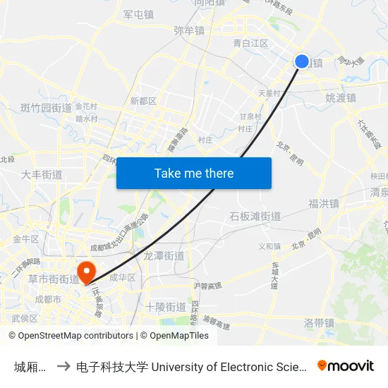 城厢客运站 to 电子科技大学 University of Electronic Science and Technology of China map