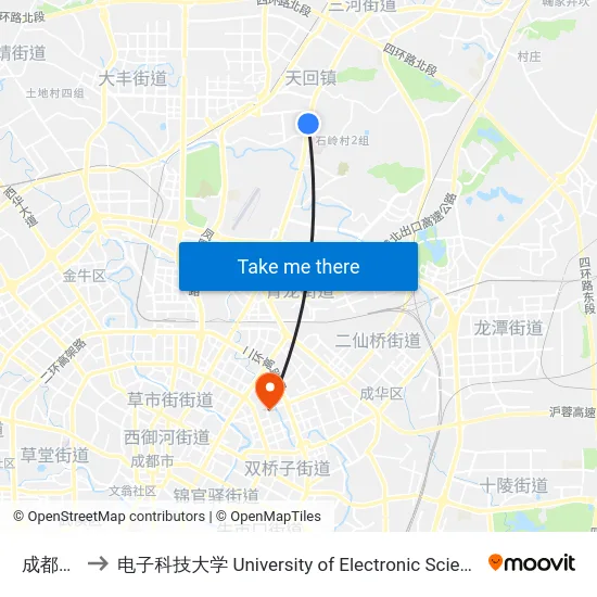 成都医学院 to 电子科技大学 University of Electronic Science and Technology of China map