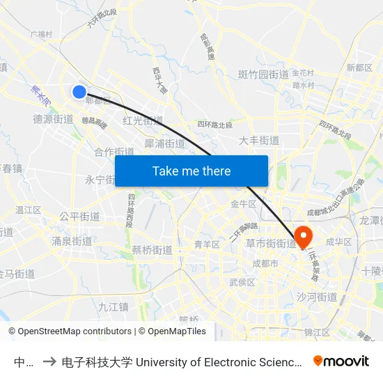 中医院 to 电子科技大学 University of Electronic Science and Technology of China map