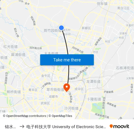 锦水河桥站 to 电子科技大学 University of Electronic Science and Technology of China map