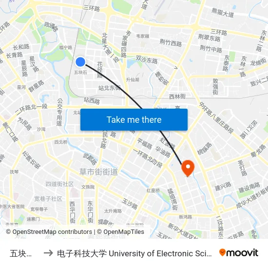 五块石西路站 to 电子科技大学 University of Electronic Science and Technology of China map