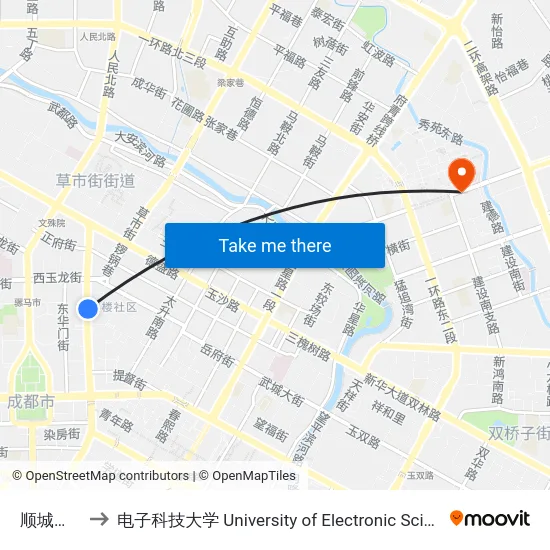 顺城大街中站 to 电子科技大学 University of Electronic Science and Technology of China map