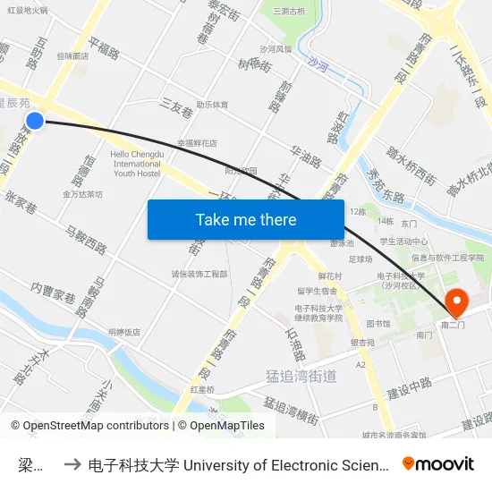 梁家巷站 to 电子科技大学 University of Electronic Science and Technology of China map
