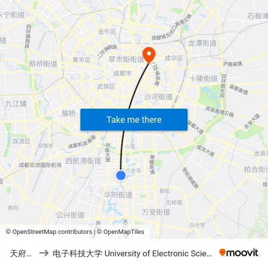 天府五街站 to 电子科技大学 University of Electronic Science and Technology of China map