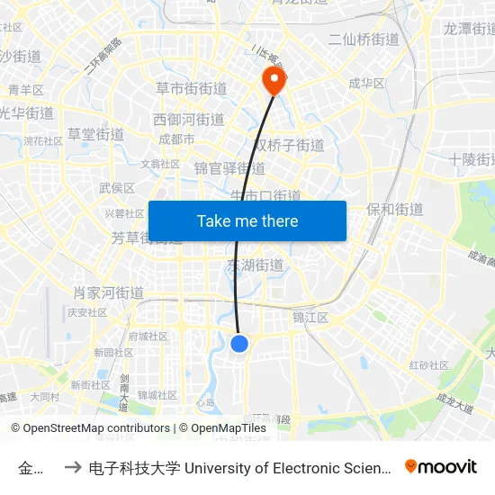 金石路北 to 电子科技大学 University of Electronic Science and Technology of China map