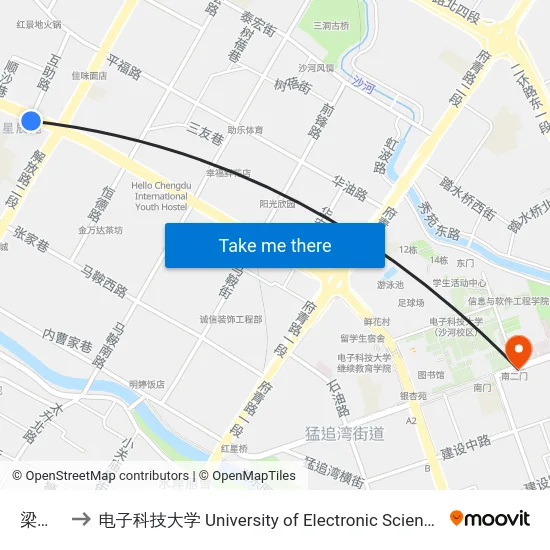梁家巷站 to 电子科技大学 University of Electronic Science and Technology of China map