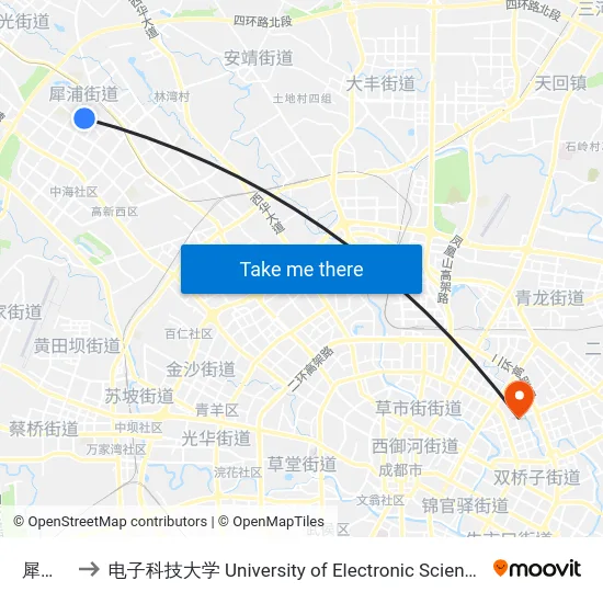 犀浦镇站 to 电子科技大学 University of Electronic Science and Technology of China map