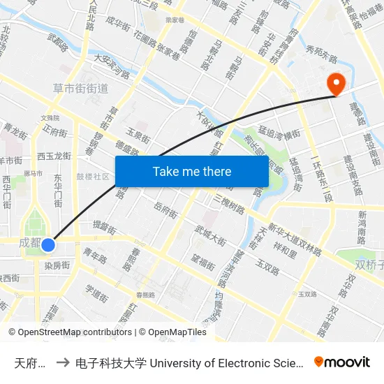 天府广场东 to 电子科技大学 University of Electronic Science and Technology of China map
