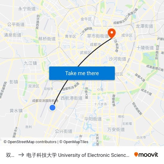 双华场 to 电子科技大学 University of Electronic Science and Technology of China map