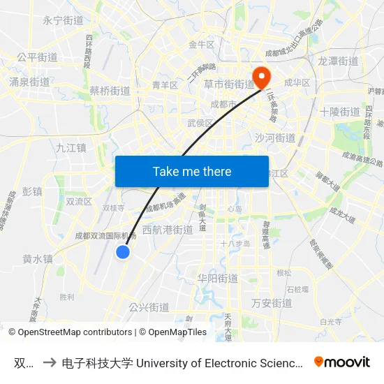 双华场 to 电子科技大学 University of Electronic Science and Technology of China map