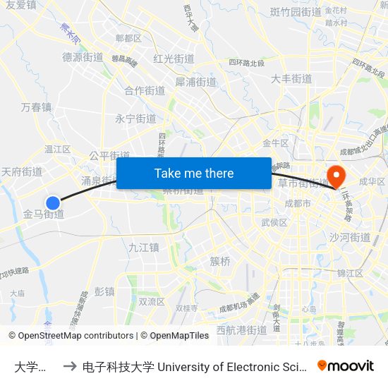 大学生创业园 to 电子科技大学 University of Electronic Science and Technology of China map