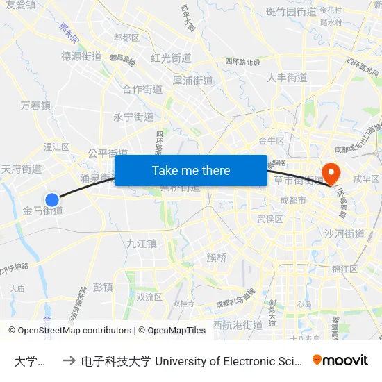 大学生创业园 to 电子科技大学 University of Electronic Science and Technology of China map