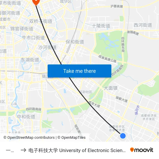 一汽丰田 to 电子科技大学 University of Electronic Science and Technology of China map