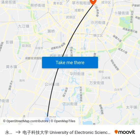 永安镇 to 电子科技大学 University of Electronic Science and Technology of China map