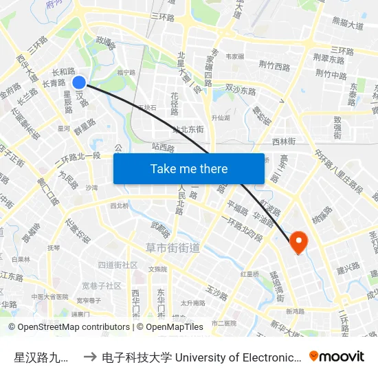 星汉路九里堤西路口站 to 电子科技大学 University of Electronic Science and Technology of China map