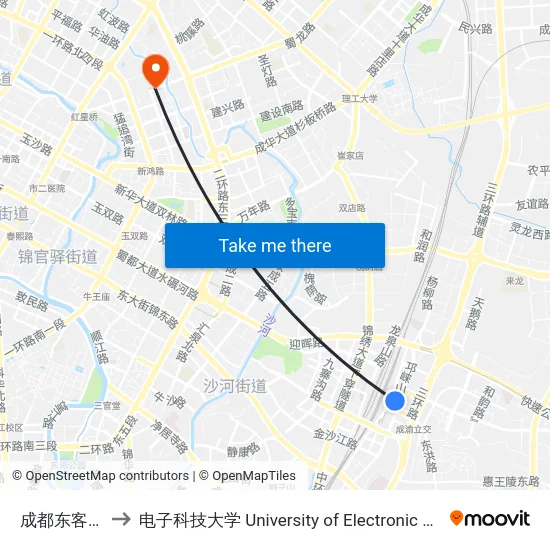 成都东客站(东广场) to 电子科技大学 University of Electronic Science and Technology of China map