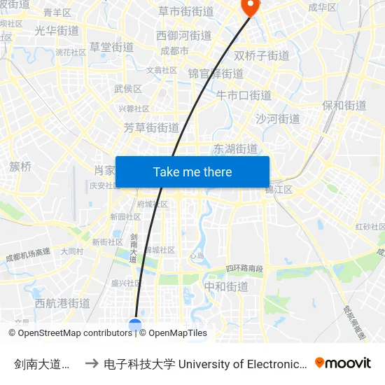 剑南大道天府三街口站 to 电子科技大学 University of Electronic Science and Technology of China map