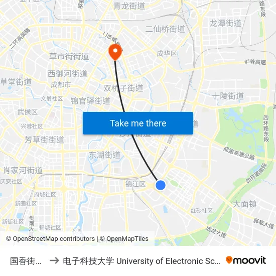国香街海棠路口 to 电子科技大学 University of Electronic Science and Technology of China map