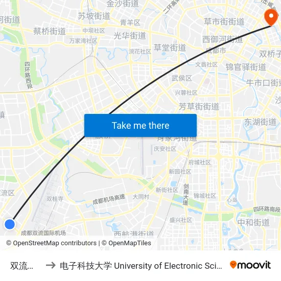 双流客运中心 to 电子科技大学 University of Electronic Science and Technology of China map