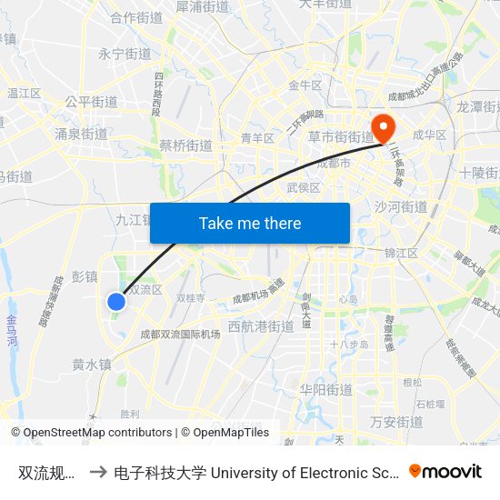 双流规划展览馆 to 电子科技大学 University of Electronic Science and Technology of China map