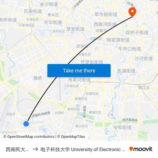 西南民大新校区东站 to 电子科技大学 University of Electronic Science and Technology of China map