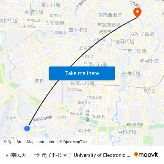 西南民大新校区东站 to 电子科技大学 University of Electronic Science and Technology of China map