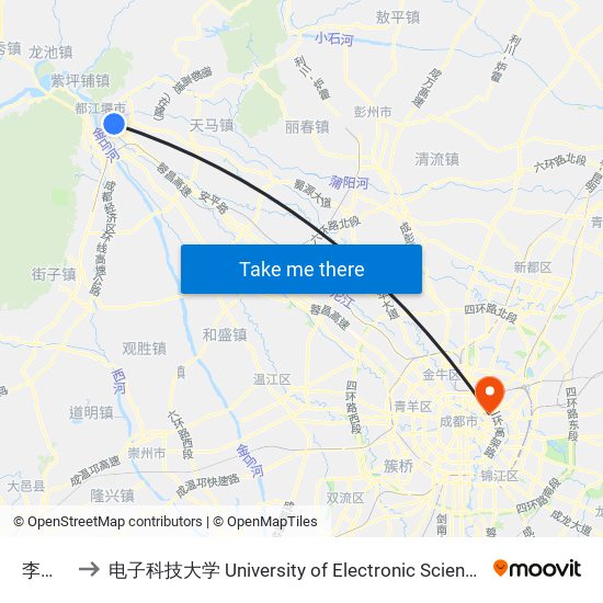 李冰广场 to 电子科技大学 University of Electronic Science and Technology of China map