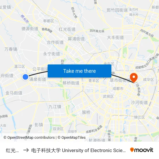 红光路北站 to 电子科技大学 University of Electronic Science and Technology of China map