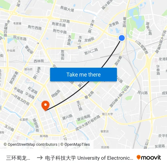 三环蜀龙大道口内侧站 to 电子科技大学 University of Electronic Science and Technology of China map