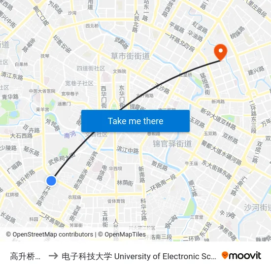 高升桥东路北站 to 电子科技大学 University of Electronic Science and Technology of China map