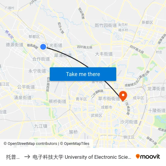 托普学院站 to 电子科技大学 University of Electronic Science and Technology of China map