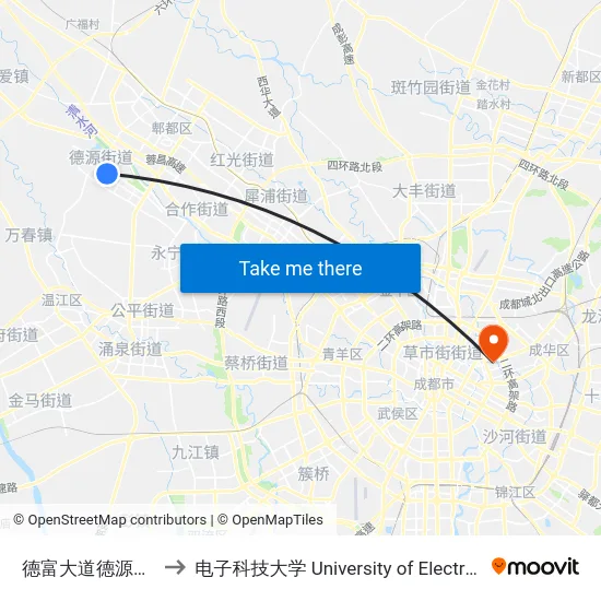 德富大道德源大道口站(德富大道) to 电子科技大学 University of Electronic Science and Technology of China map