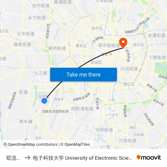 双流大市场 to 电子科技大学 University of Electronic Science and Technology of China map