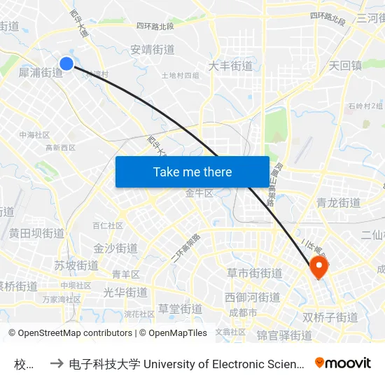 校园路站 to 电子科技大学 University of Electronic Science and Technology of China map