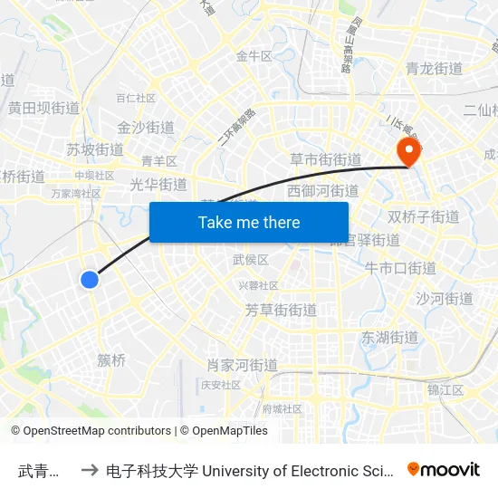 武青东四路站 to 电子科技大学 University of Electronic Science and Technology of China map