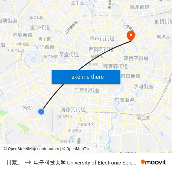 川藏路中段 to 电子科技大学 University of Electronic Science and Technology of China map