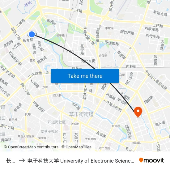 长和路 to 电子科技大学 University of Electronic Science and Technology of China map