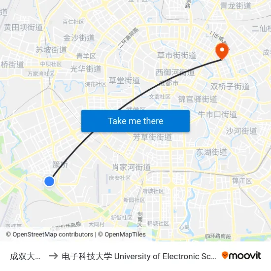 成双大道中段站 to 电子科技大学 University of Electronic Science and Technology of China map