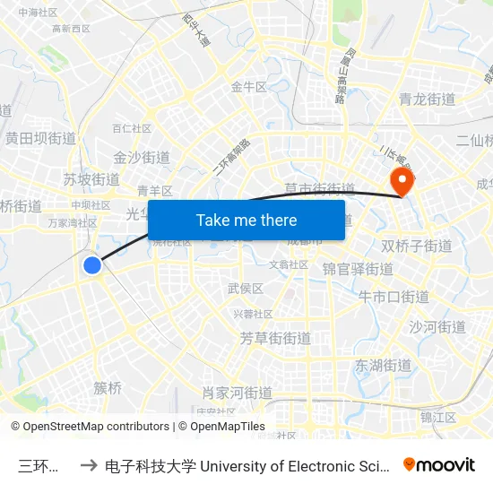 三环万寿路口 to 电子科技大学 University of Electronic Science and Technology of China map
