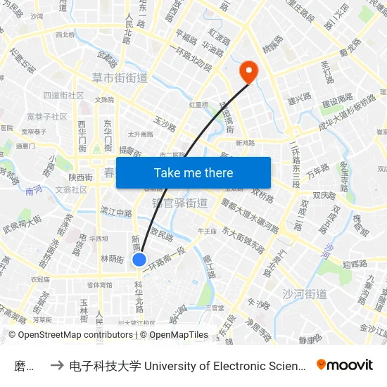 磨子桥站 to 电子科技大学 University of Electronic Science and Technology of China map
