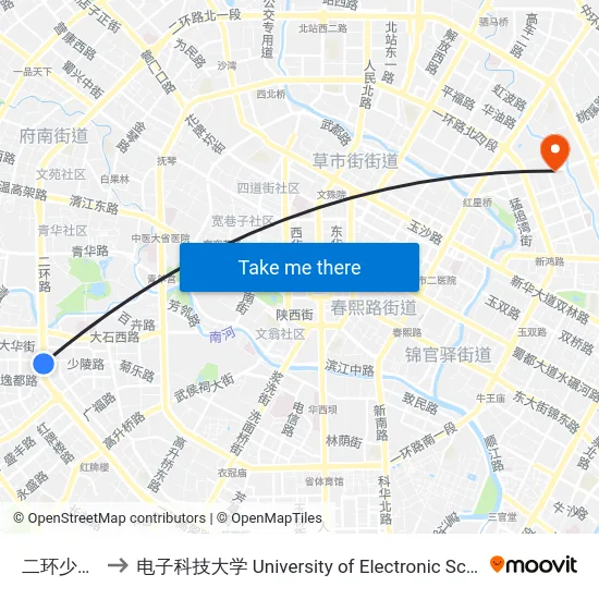 二环少陵路口站 to 电子科技大学 University of Electronic Science and Technology of China map
