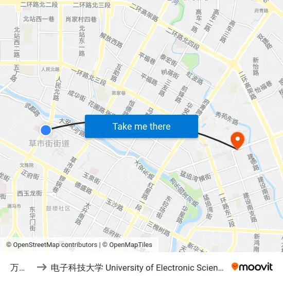 万福桥站 to 电子科技大学 University of Electronic Science and Technology of China map