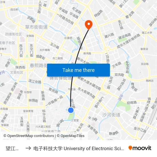 望江楼公园站 to 电子科技大学 University of Electronic Science and Technology of China map