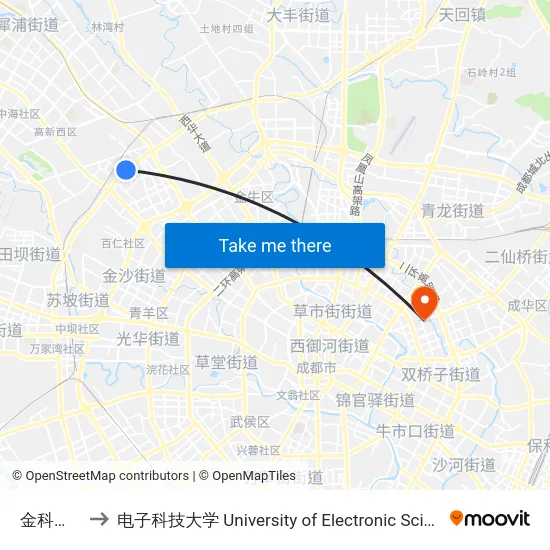 金科南路东站 to 电子科技大学 University of Electronic Science and Technology of China map