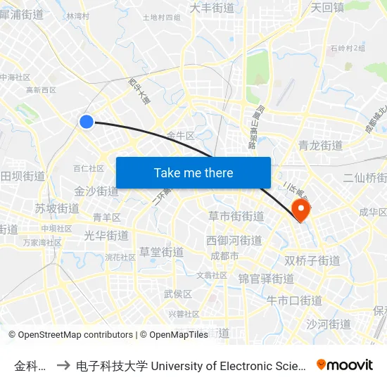 金科南路站 to 电子科技大学 University of Electronic Science and Technology of China map