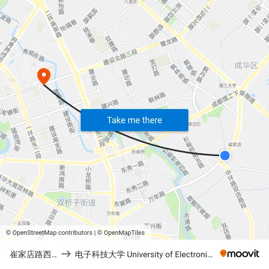 崔家店路西站(临时取消) to 电子科技大学 University of Electronic Science and Technology of China map