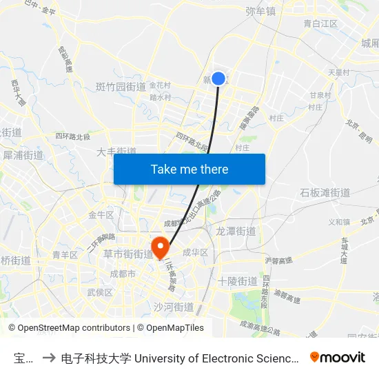 宝光寺 to 电子科技大学 University of Electronic Science and Technology of China map