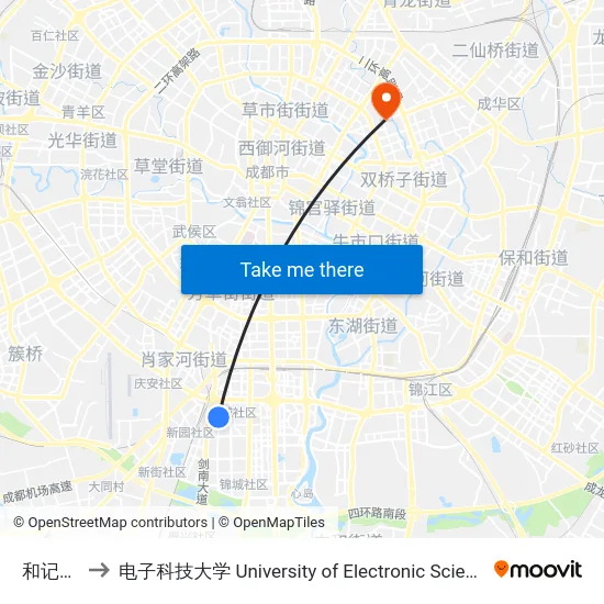 和记黄埔站 to 电子科技大学 University of Electronic Science and Technology of China map