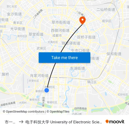 市一医院站 to 电子科技大学 University of Electronic Science and Technology of China map